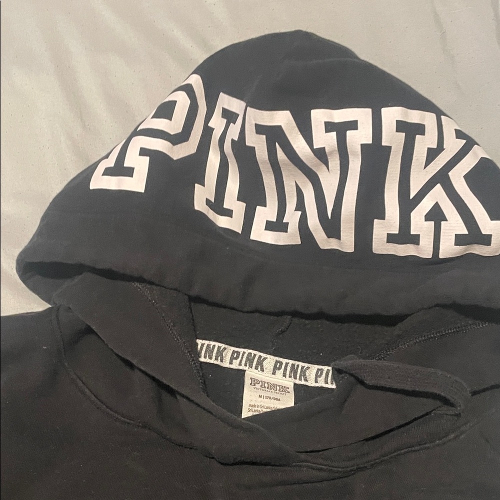 PINK Victoria's Secret Black Hoodie with White Logo - Picture 2 of 5
